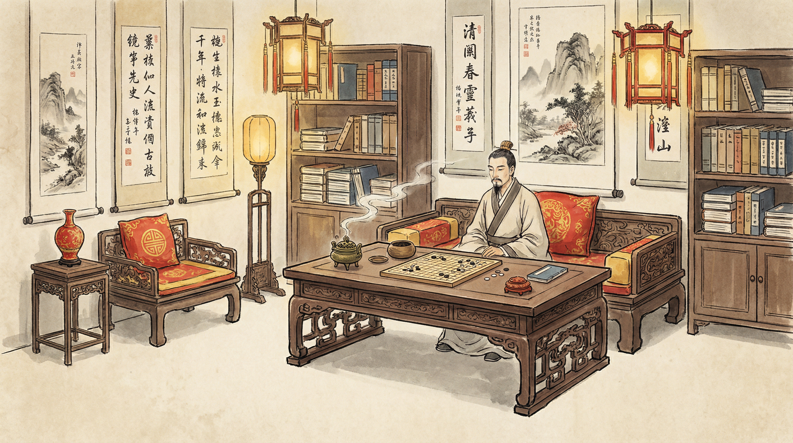 开元棋牌 - 古典书房对弈场景